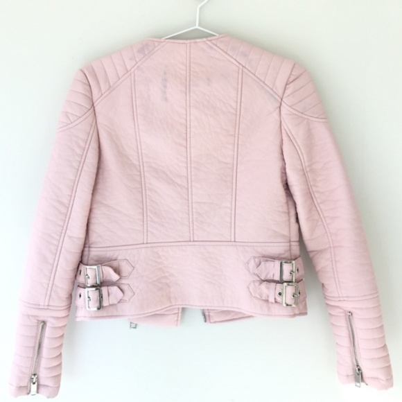 ZARA Pastel Pink Leather Jacket XS - Picture 2 of 4